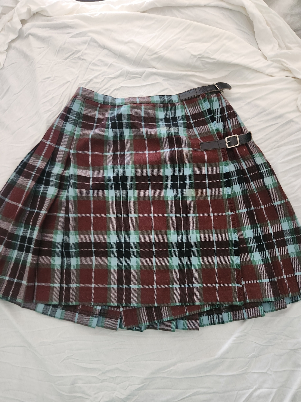 Scott Plaid Wrap Skirt in Brown and Teal